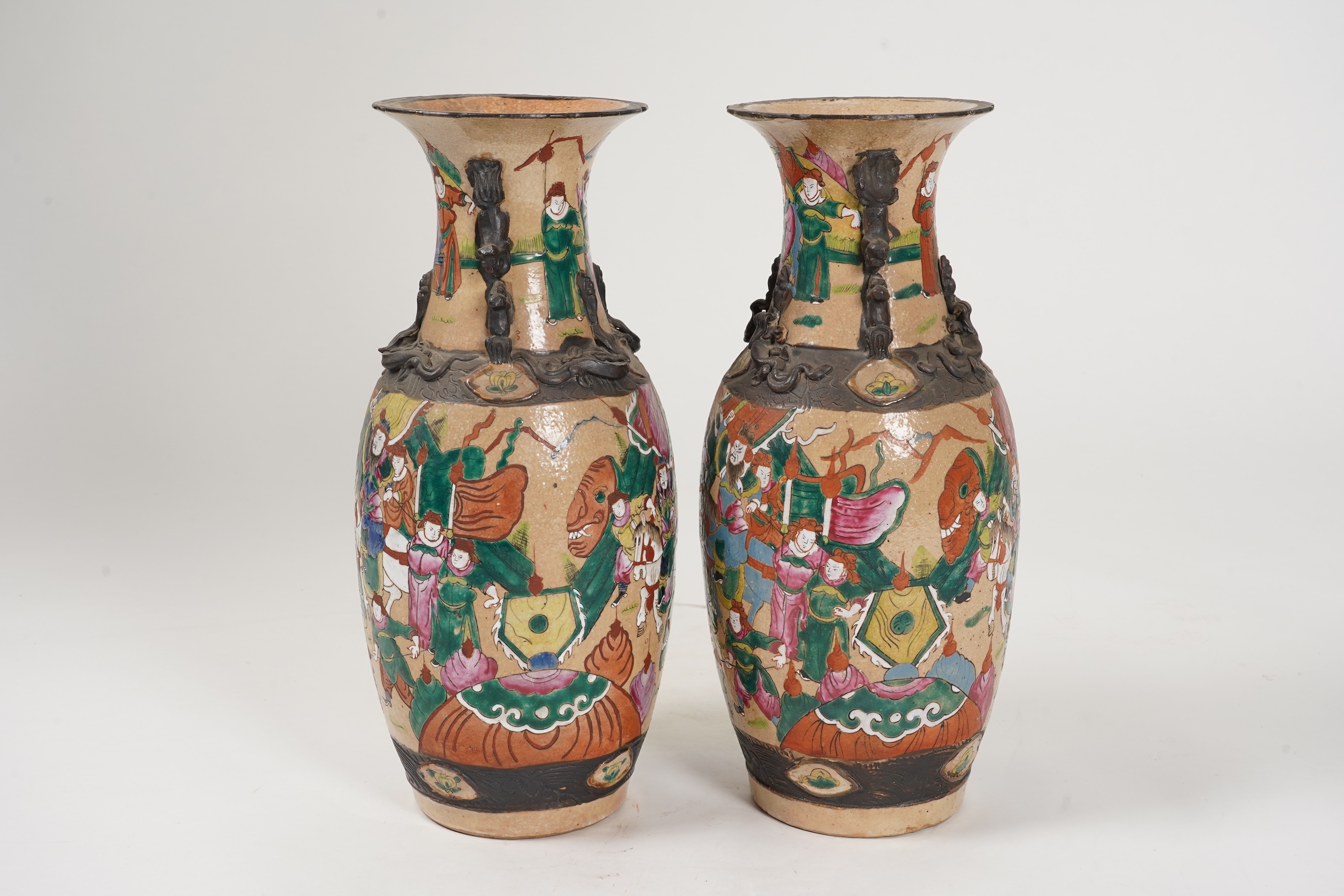 A pair of Chinese famille rose crackle glaze vases, early 20th century